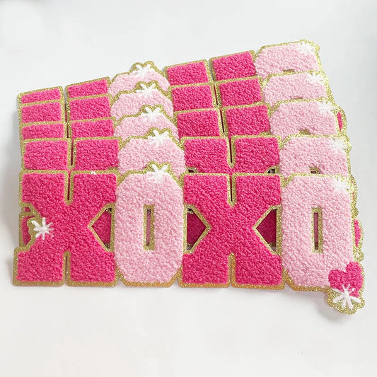 Wholesale Large Valentines Chenille Patches Iron on Decorative Pink LOVE XOXO Chenille Patches for Women Girl Sweaters Shirts