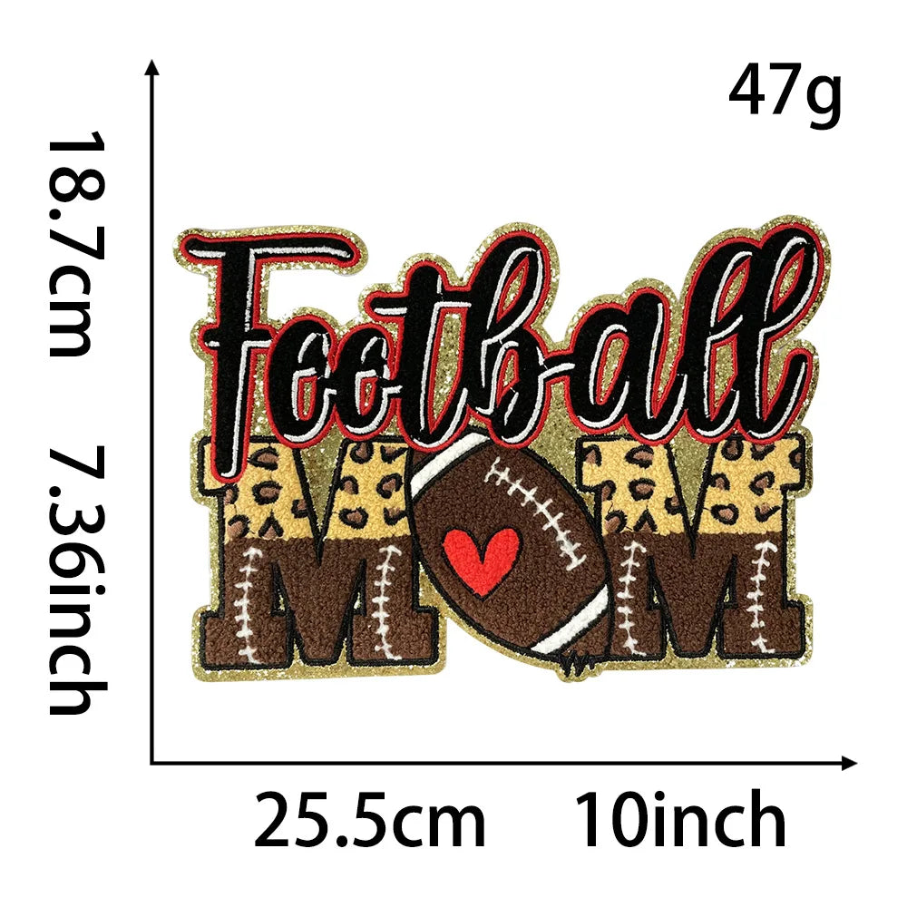 Wholesale Big MOM Chenille Patches Iron on Soccer Volleyball Basketball Softball Baseball MOM Patch for Clothing Heat Transfer