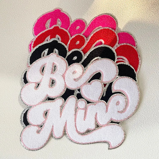 High Quality Valentine's Day Big Chenille Letter Patches Iron on Custom Hot Pink Be Mine Chenille Patches for Women Girl Clothes