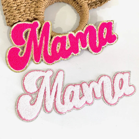 Wholesale 11 Inches Chenille Mama Patch Letter Custom Iron on Hot Pink Women Towel Mama Chenille Patch for Mom Clothing