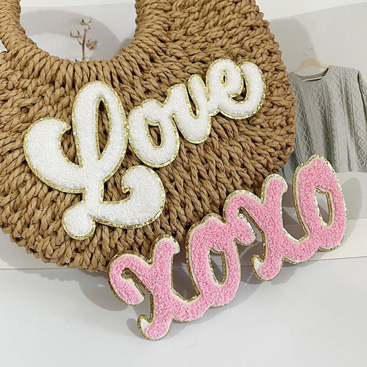 Wholesale 4 Colors Valentine's Chenille Letter Patch Iron on 7 Inches Kids Cloth XOXO Love Chenille Patch for Clothes Bag