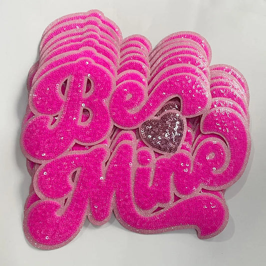 Wholesale Valentines Day Patches Iron on Bling Big Hot Pink Be Mine Sequin Patch for Women Girl Sweatshirt Hoodie Clothing DIY