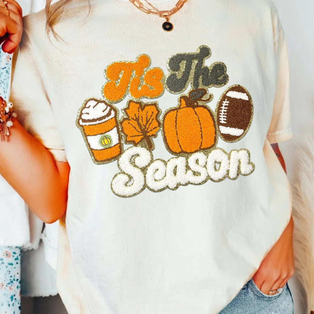Wholesale Big Halloween Chenille Patches Iron on Cute Fall Season Sequin Ghost Bow Pumpkin Chenille Patches for Women Sweatshirt