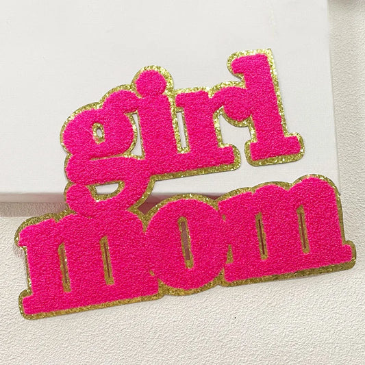 Wholesale 11IN Big Iron on Letters Patches Girl Mom Hot pink Heat Press Chenille Mom Patches for Clothing Bag Decoration
