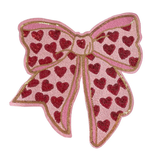 Trendy Valentines Sequins Patch Iron on Girl Women Large Pink Red Heart Big Sequin Bow Patch for Hoodies Clothing Decoration