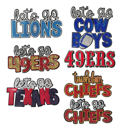 11IN Custom Big Letter Patch Chiefs Sequin Team Lets Go Cowboys Texans Lions Iron on Patches for Clothing Bag Sportswear DIY