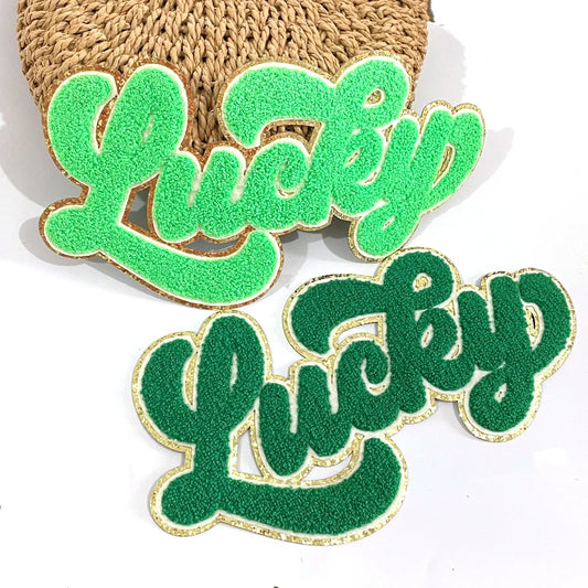Wholesale 11 Inches St. Patrick's Day Big Chenille Patches Shirt Large Letter Patches Iron on Lucky Chenille Patch for Clothing