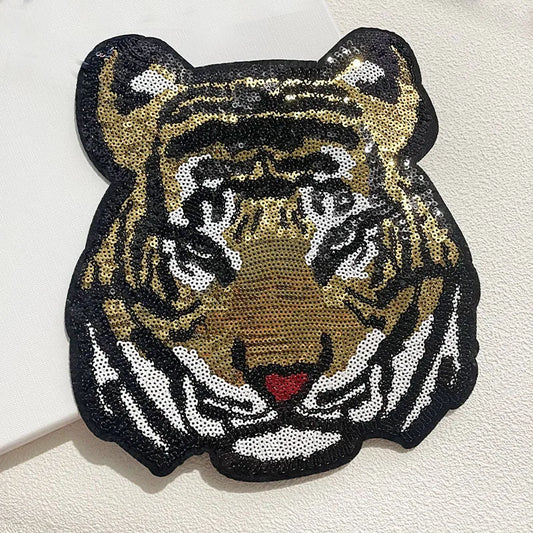 Trendy Large Sequin Iron on Patch Women Shirt Sequin Tiger Iron on Patches Wholesale for Clothing Man