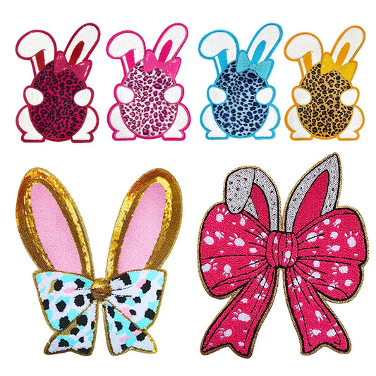26.5CM Cute Pink Blue Bunny Ear Bow Chenille Patches